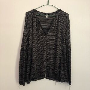 We the Free Sweater Free People Thermal Top Slouchy Oversized Shirt Black Tan XS